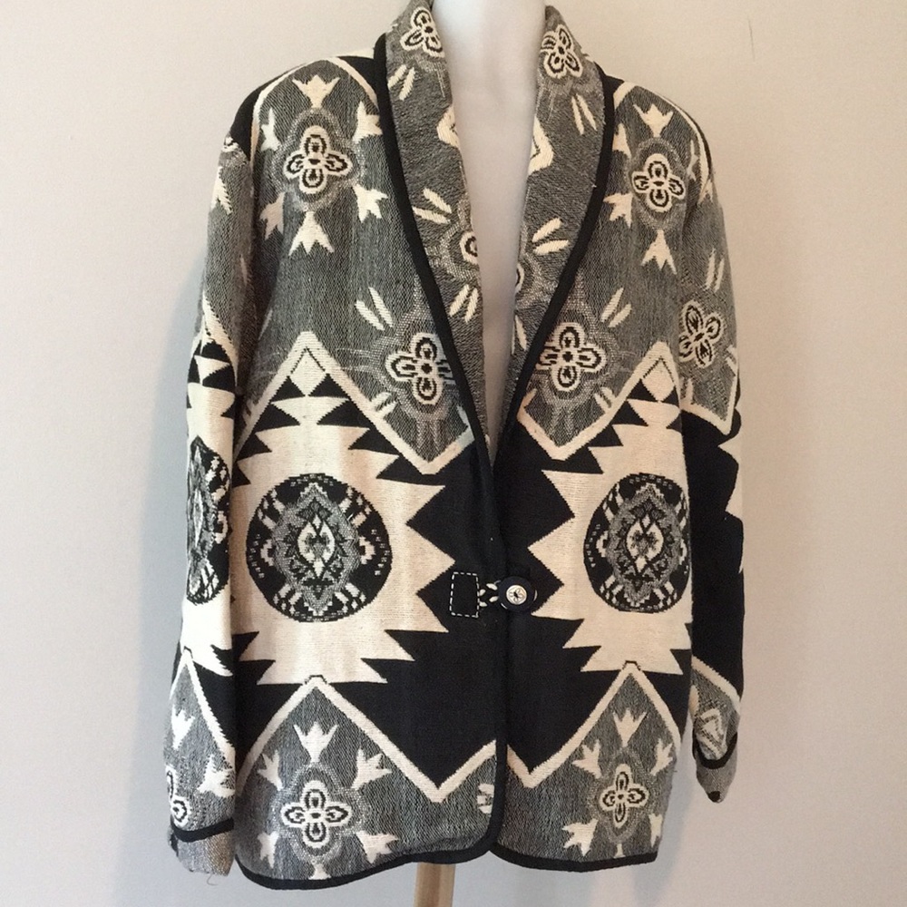 Vtg Flashback Aztec Cotton Tapestry Jacket SZ Med